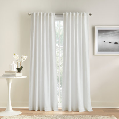 DKNY Pure Waffle Stripe Backtab Light Filtering White Curtain